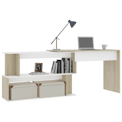 801103 vidaXL Corner Desk White and Sonoma Oak 200x50x76 cm Engineered Wood