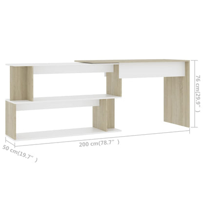 vidaXL Corner Desk White and Sonoma Oak 200x50x76 cm Engineered Wood