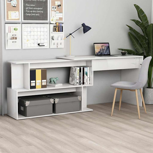 801104 vidaXL Corner Desk High Gloss White 200x50x76 cm Engineered Wood