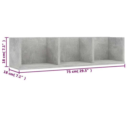 801314 vidaXL CD Wall Shelf Concrete Grey 75x18x18 cm Engineered Wood