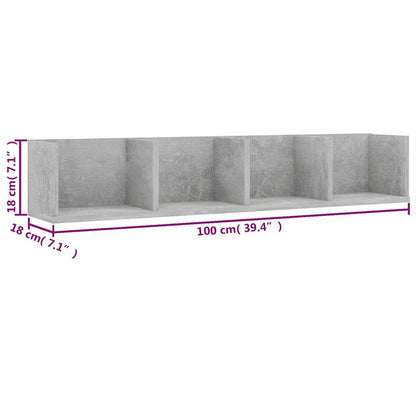 801323 vidaXL CD Wall Shelf Concrete Grey 100x18x18 cm Engineered Wood