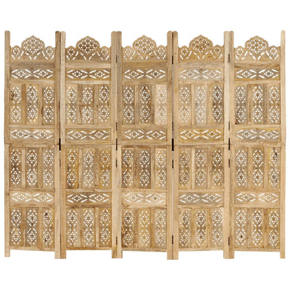 vidaXL Hand carved 5-Panel Room Divider 200x165 cm Solid Mango Wood