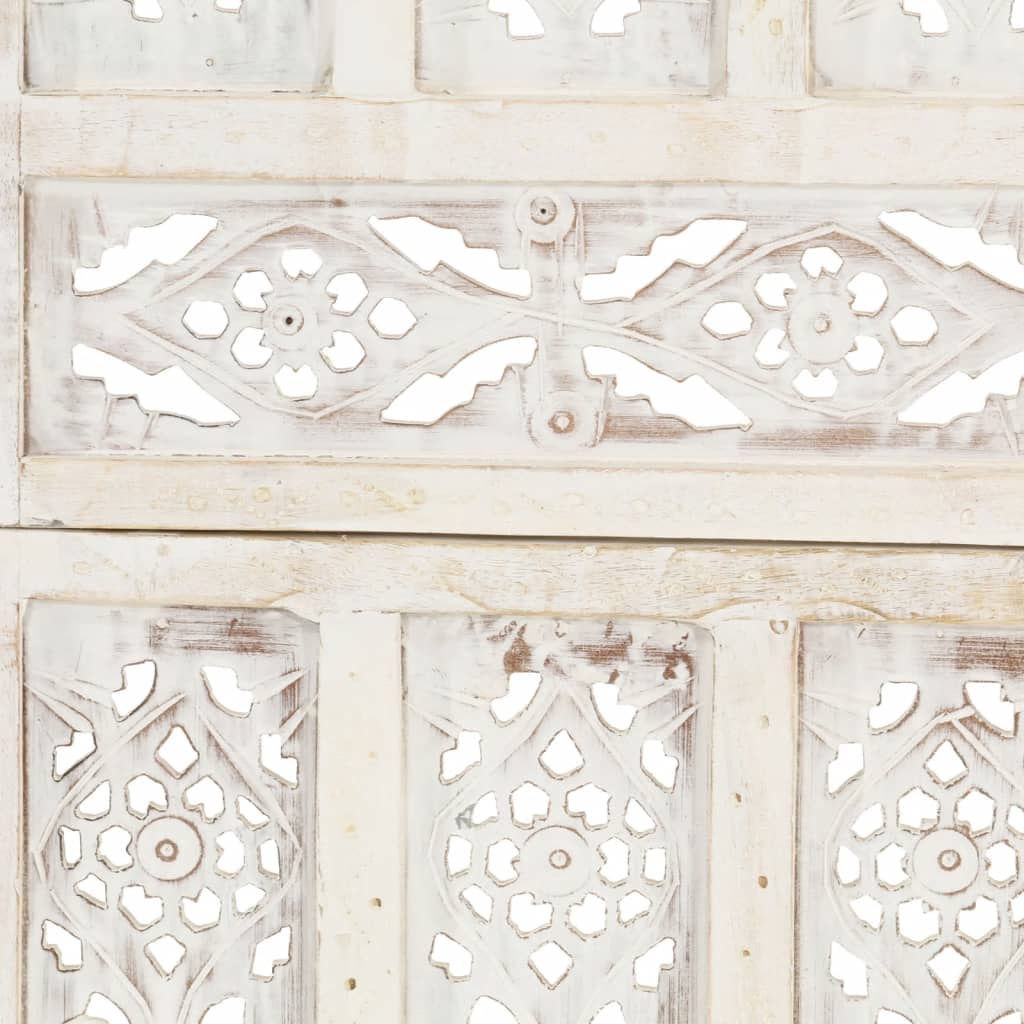 vidaXL Hand carved 3-Panel Room Divider White 120x165 cm Solid Mango Wood