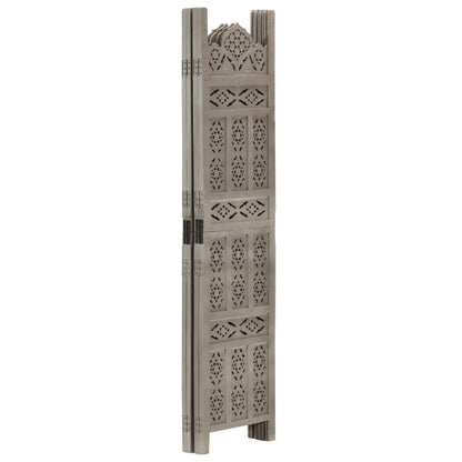vidaXL Hand carved 4-Panel Room Divider Grey 160x165 cm Solid Mango Wood