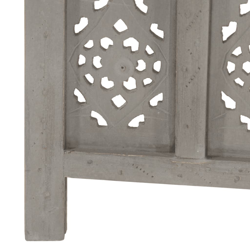 vidaXL Hand carved 4-Panel Room Divider Grey 160x165 cm Solid Mango Wood