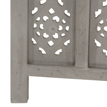 vidaXL Hand carved 4-Panel Room Divider Grey 160x165 cm Solid Mango Wood