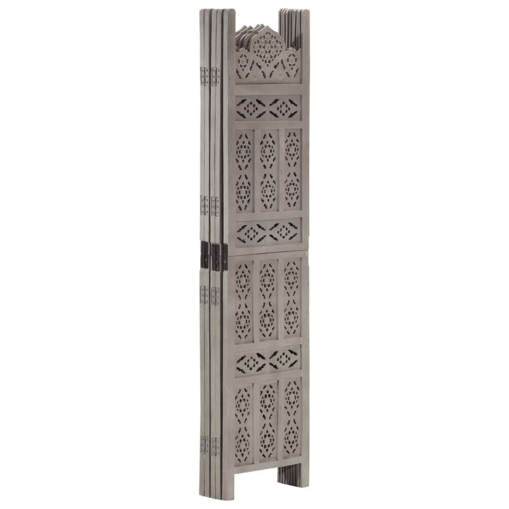 vidaXL Hand carved 5-Panel Room Divider Grey 200x165 cm Solid Mango Wood