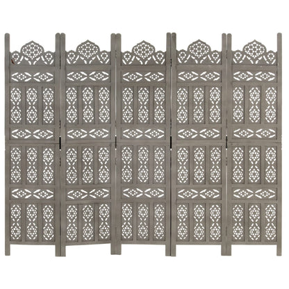 vidaXL Hand carved 5-Panel Room Divider Grey 200x165 cm Solid Mango Wood