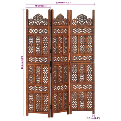 vidaXL Hand carved 3-Panel Room Divider Brown 120x165 cm Solid Mango Wood