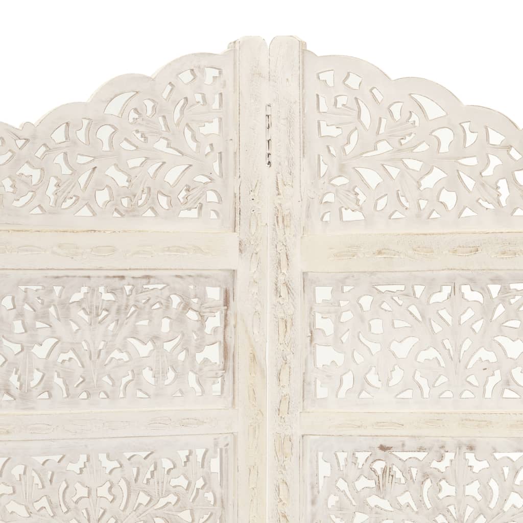 vidaXL Hand carved 4-Panel Room Divider White 160x165 cm Solid Mango Wood