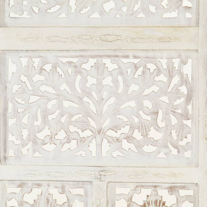 vidaXL Hand carved 4-Panel Room Divider White 160x165 cm Solid Mango Wood