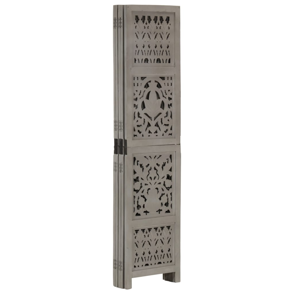 vidaXL Hand Carved 5-Panel Room Divider Grey 200x165 cm Solid Mango Wood