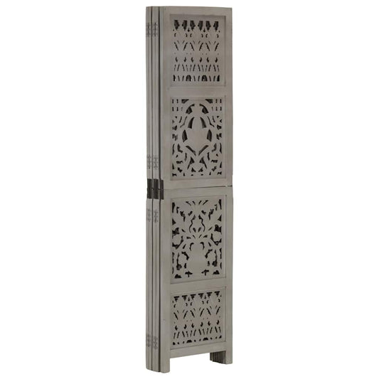vidaXL Hand Carved 5-Panel Room Divider Grey 200x165 cm