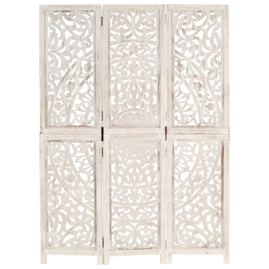 vidaXL Hand carved 3-Panel Room Divider White 120x165 cm Solid Mango Wood