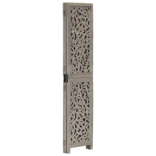 vidaXL Hand carved 3-Panel Room Divider Grey 120x165 cm Solid Mango Wood