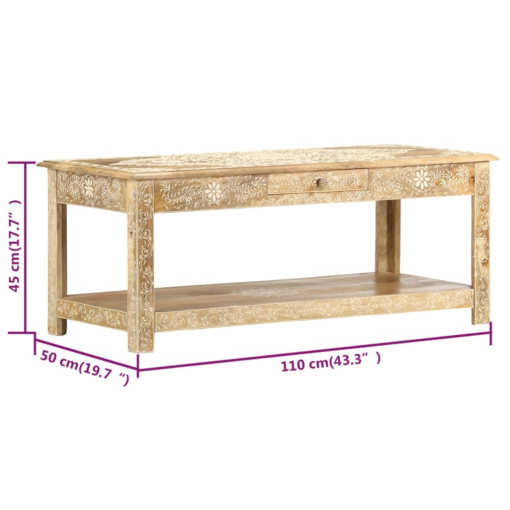 286146 vidaXL Coffee Table 110x50x45 cm Hand Painted Solid Mango Wood