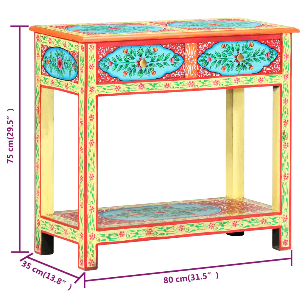 vidaXL Hand Painted Console Table 80x35x75 cm Solid Mango Wood