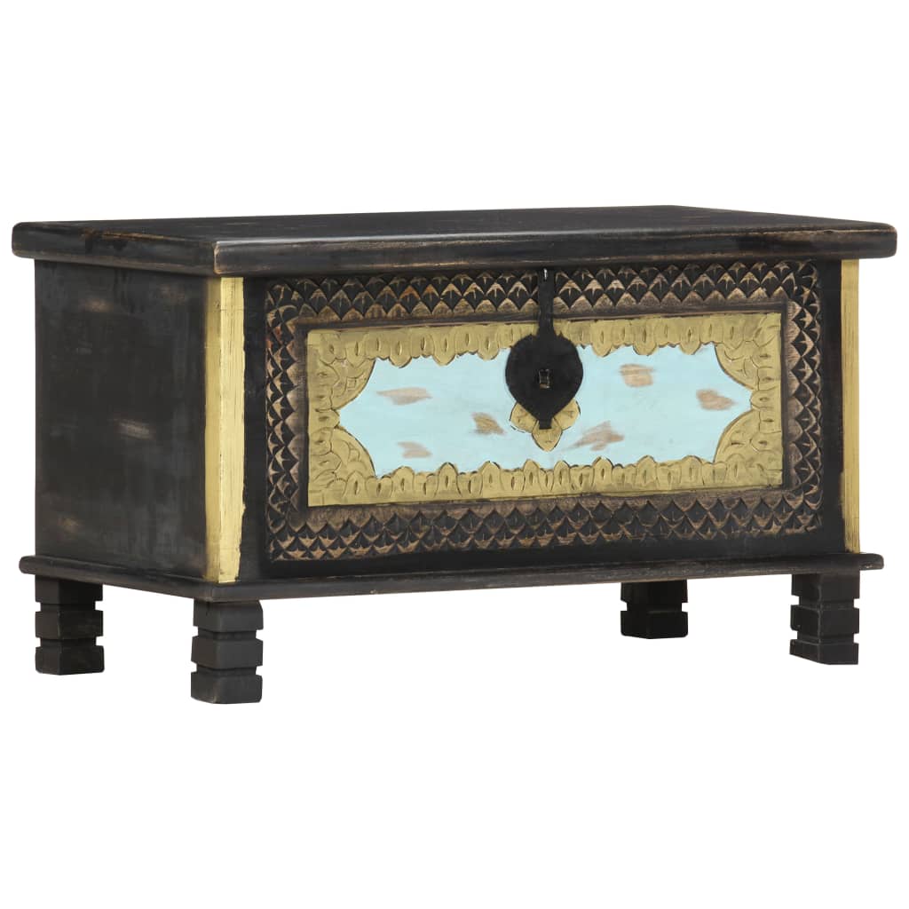 vidaXL Storage Chest | Black, Gold, Blue | Solid Mango Wood, Metal