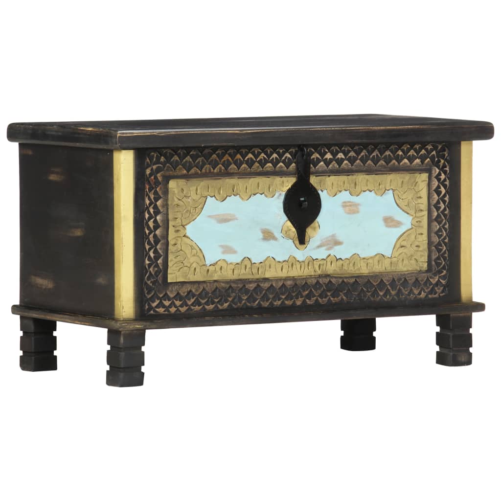 vidaXL Storage Chest | Black, Gold, Blue | Solid Mango Wood, Metal