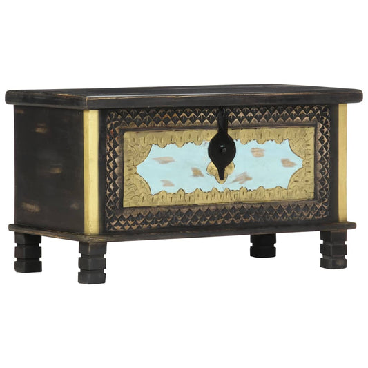 vidaXL Storage Chest | Black, Gold, Blue | Solid Mango Wood, Metal