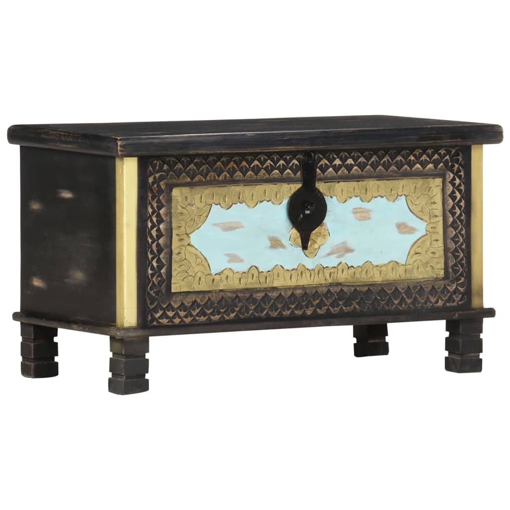 vidaXL Storage Chest | Black, Gold, Blue | Solid Mango Wood, Metal