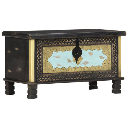 vidaXL Storage Chest | Black, Gold, Blue | Solid Mango Wood, Metal