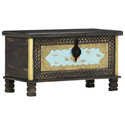 vidaXL Storage Chest | Black, Gold, Blue | Solid Mango Wood, Metal