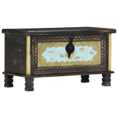 vidaXL Storage Chest | Black, Gold, Blue | Solid Mango Wood, Metal
