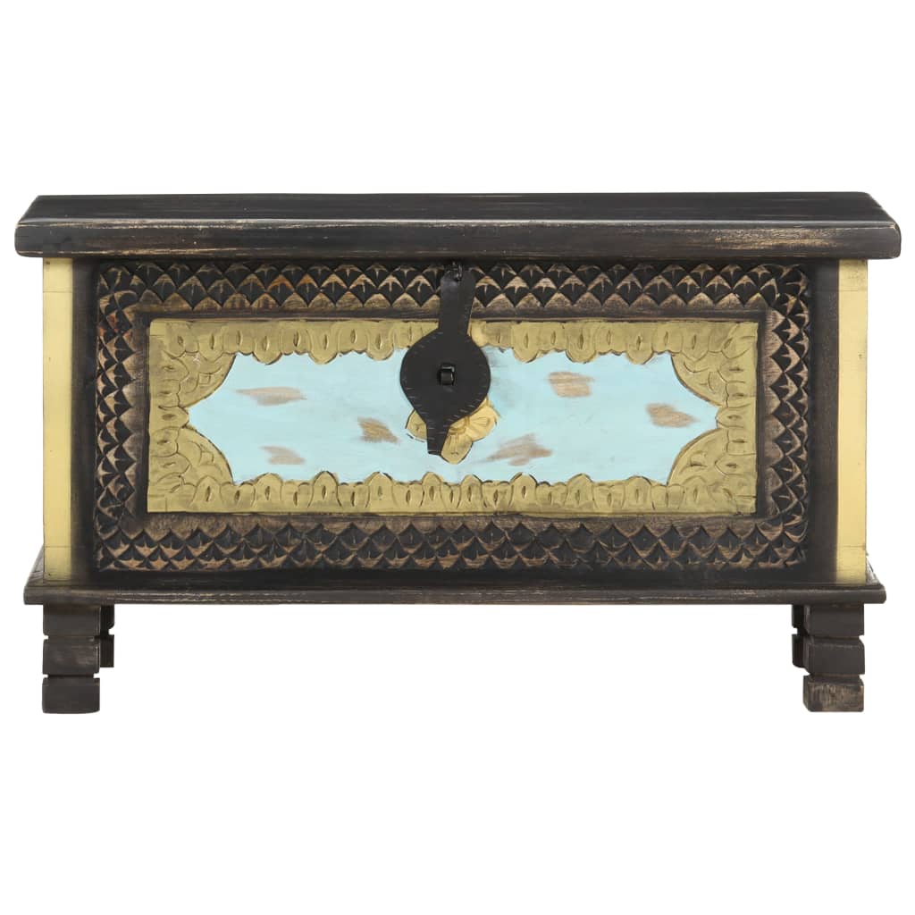 vidaXL Storage Chest | Black, Gold, Blue | Solid Mango Wood, Metal