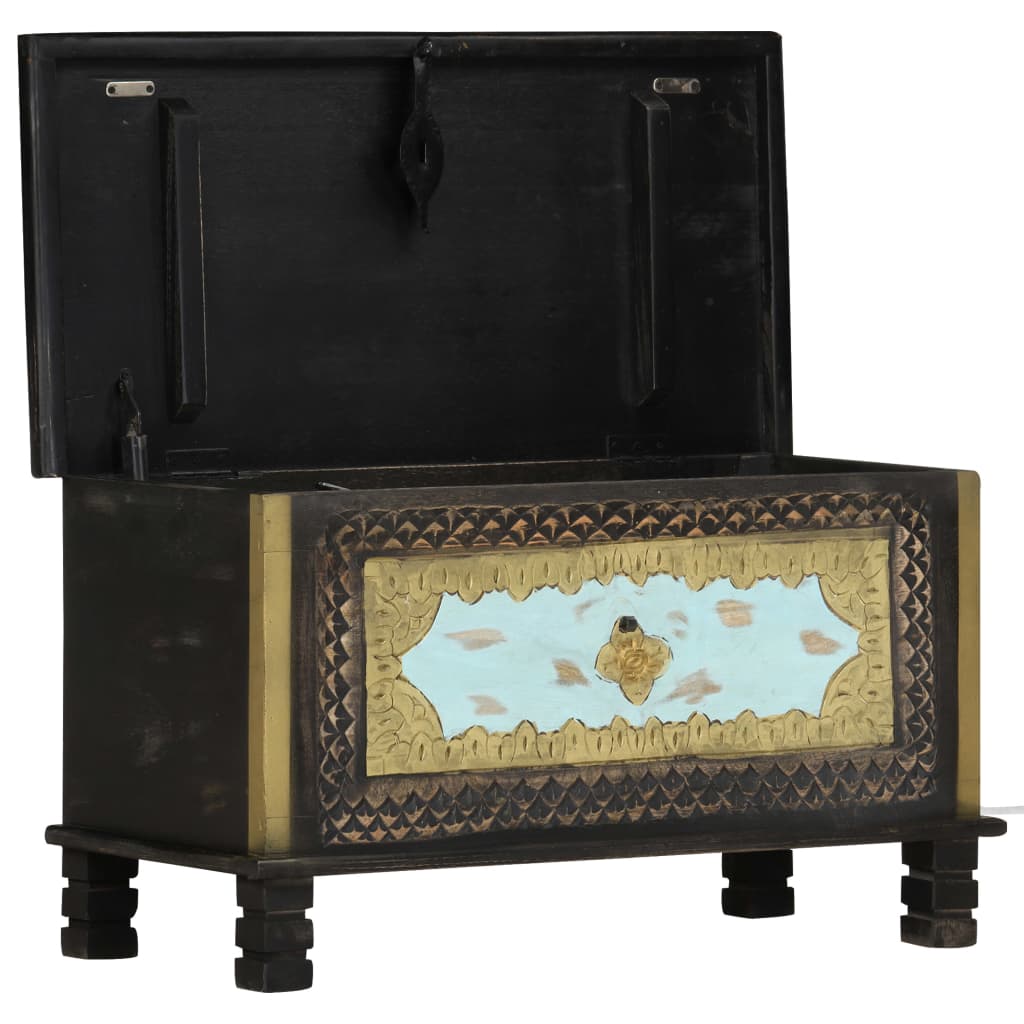vidaXL Storage Chest | Black, Gold, Blue | Solid Mango Wood, Metal