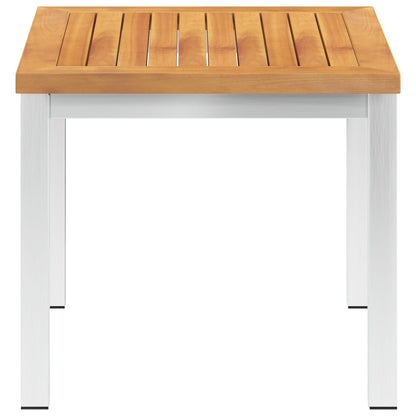 vidaXL Garden Side Table 45x45x38 cm Solid Acacia Wood and Stainless Steel