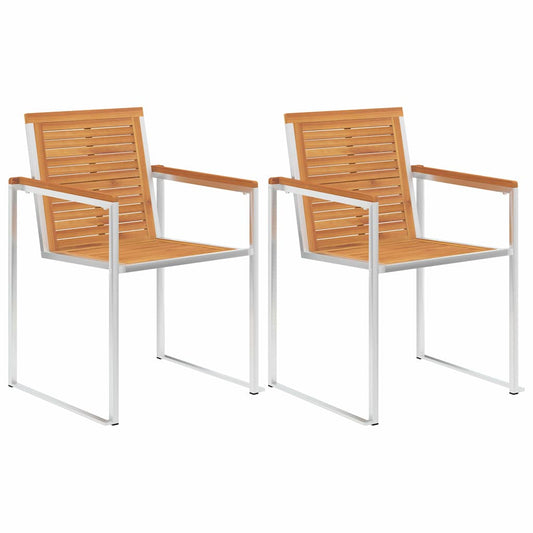 46495 vidaXL Garden Chairs 2 pcs Solid Acacia Wood and Stainless Steel
