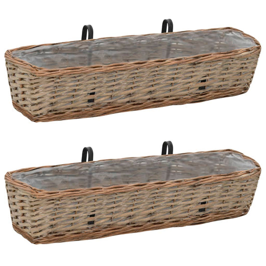 287642 vidaXL Balcony Planter 2 pcs Wicker with PE Lining 80 cm