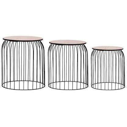 vidaXL Coffee Table | Set of 3 | Black | Metal, MDF | Set of 3 | Stackable