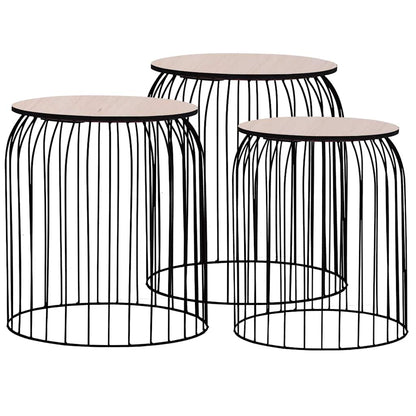vidaXL Coffee Table | Set of 3 | Black | Metal, MDF | Set of 3 | Stackable