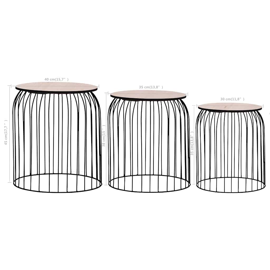 vidaXL Coffee Table | Set of 3 | Black | Metal, MDF | Set of 3 | Stackable