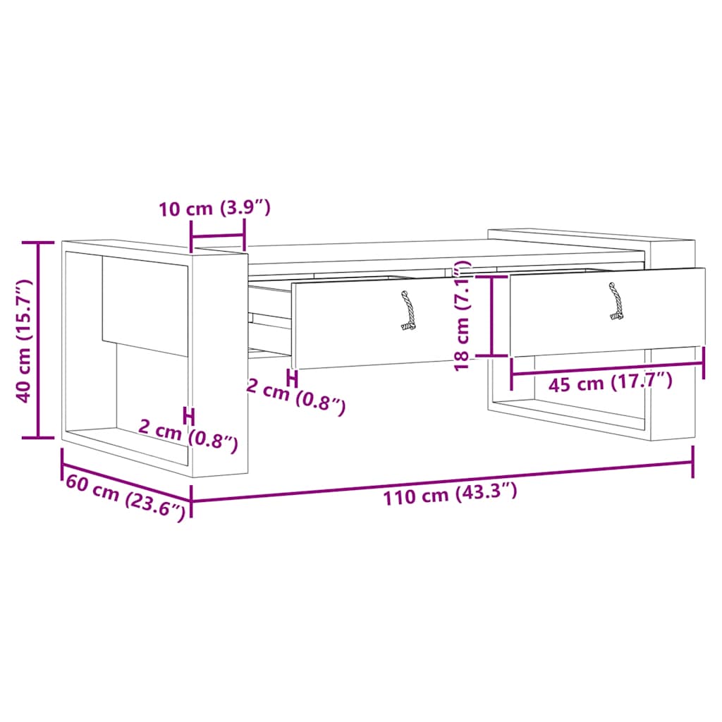 vidaXL Coffee Table 110x60x40 cm Solid Teak Wood