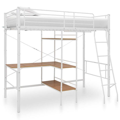 vidaXL Bunk Bed with Table without Mattress White Metal 90x200 cm