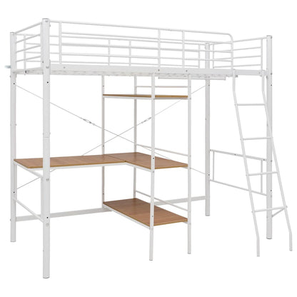 vidaXL Bunk Bed with Table without Mattress White Metal 90x200 cm