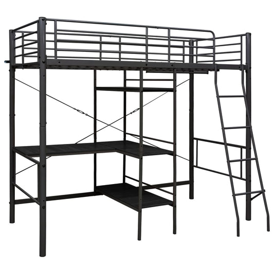 vidaXL Bunk Bed | Black | Metal | Twin | Bunk Bed | Rectangular | Contemporary