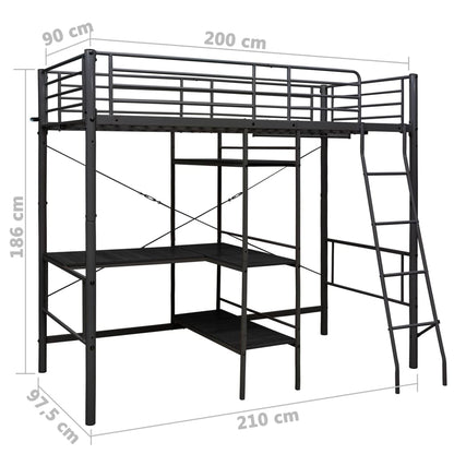 vidaXL Bunk Bed with Table without Mattress Black Metal 90x200 cm