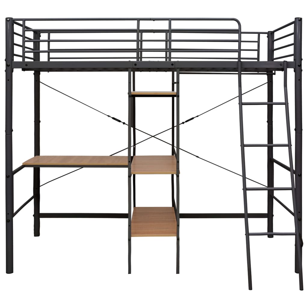 vidaXL Bunk Bed | Grey and brown | Metal | Twin | Height-Adjustable | Bunk Bed