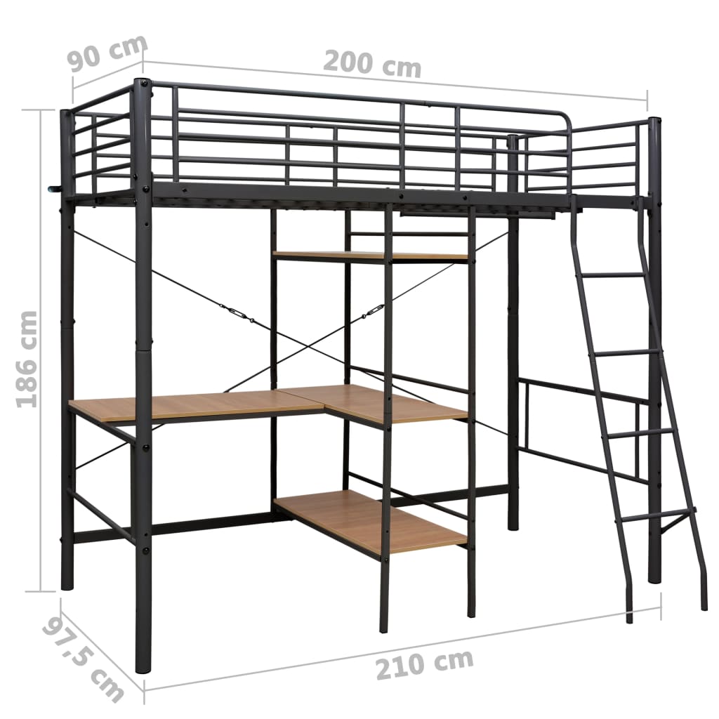 vidaXL Bunk Bed | Grey and brown | Metal | Twin | Height-Adjustable | Bunk Bed