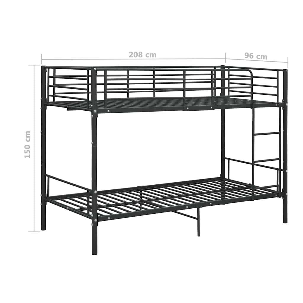 vidaXL Bunk Bed | Black | Powder-coated metal | 90x200cm mattress size | Durable