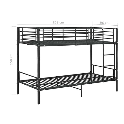 vidaXL Bunk Bed | Black | Powder-coated metal | 90x200cm mattress size | Durable