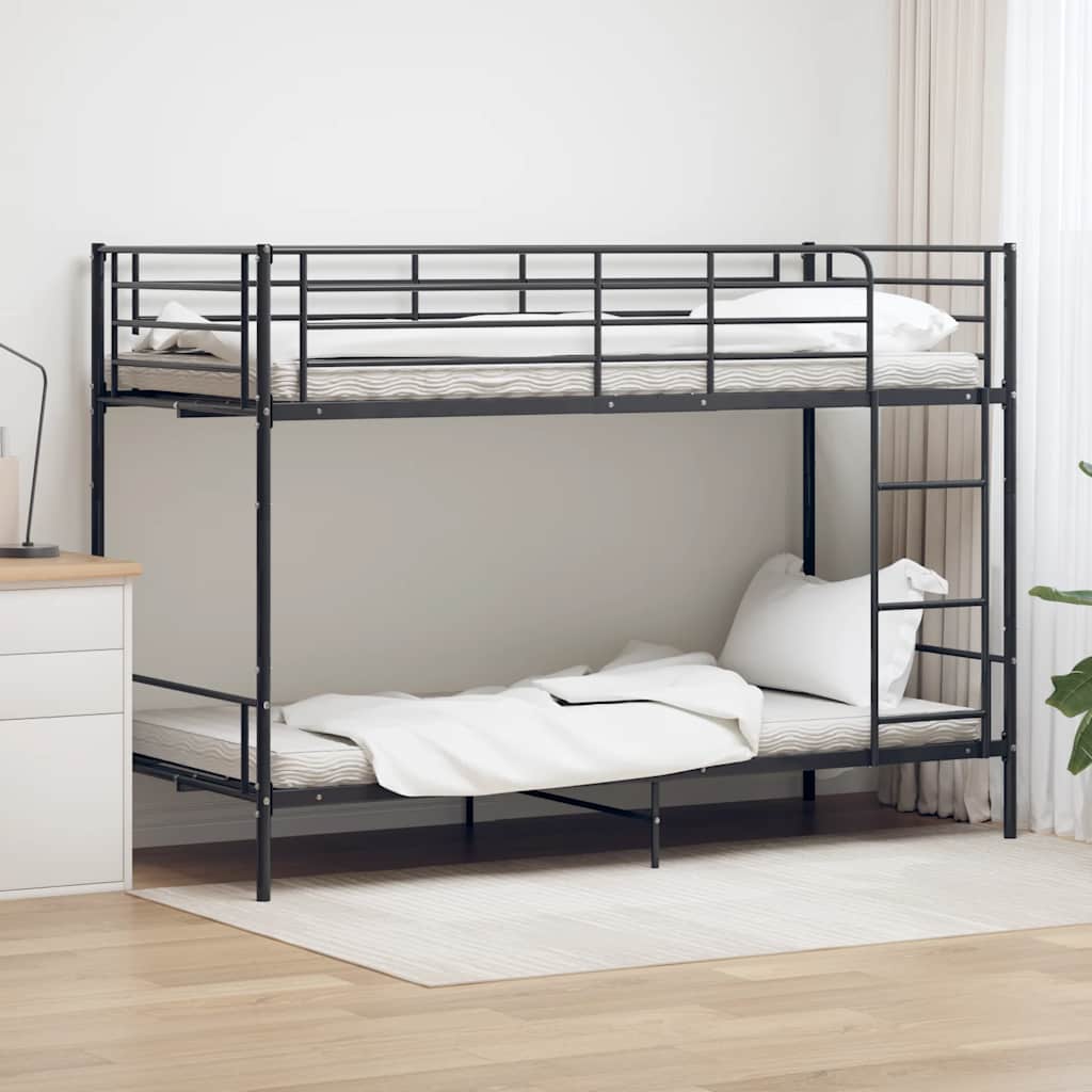 vidaXL Bunk Bed | Black | Powder-coated metal | 90x200cm mattress size | Durable