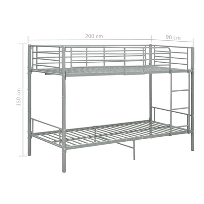 vidaXL Bunk Bed | Grey | Metal | 90x200 cm | Durable | Bunk Bed | Rectangular
