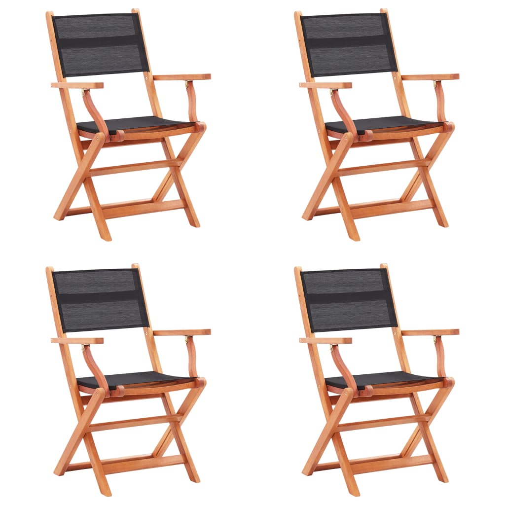 vidaXL Folding Garden Chairs 4 pcs Black Solid Eucalyptus Wood and Textilene