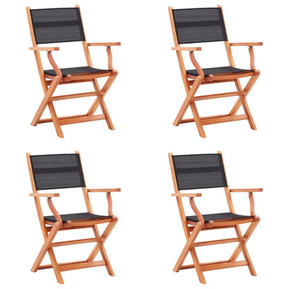 vidaXL Folding Garden Chairs 4 pcs Black Solid Eucalyptus Wood and Textilene