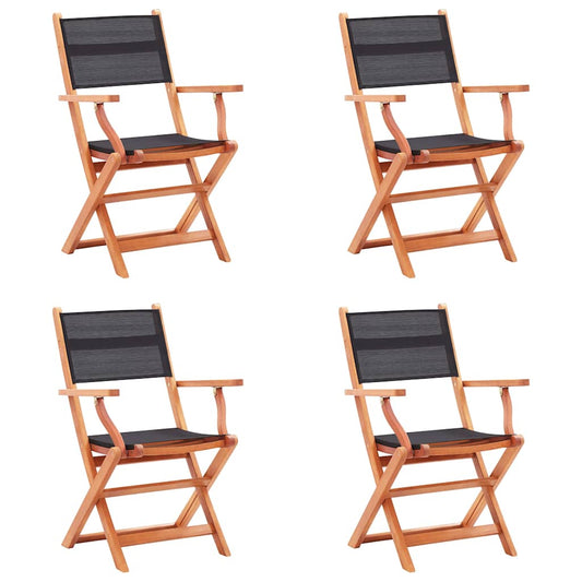 vidaXL Folding Chairs 4 pcs Black Solid Eucalyptus Wood and Textilene